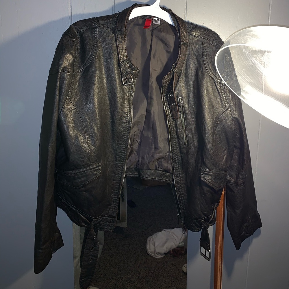 dark brown leather jacket